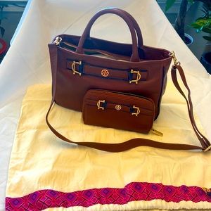 Tory Burch Brown Leather Bag Set